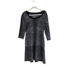Nina Leonard Black/Gray Fit-and-Flare Sweater Dress Size L